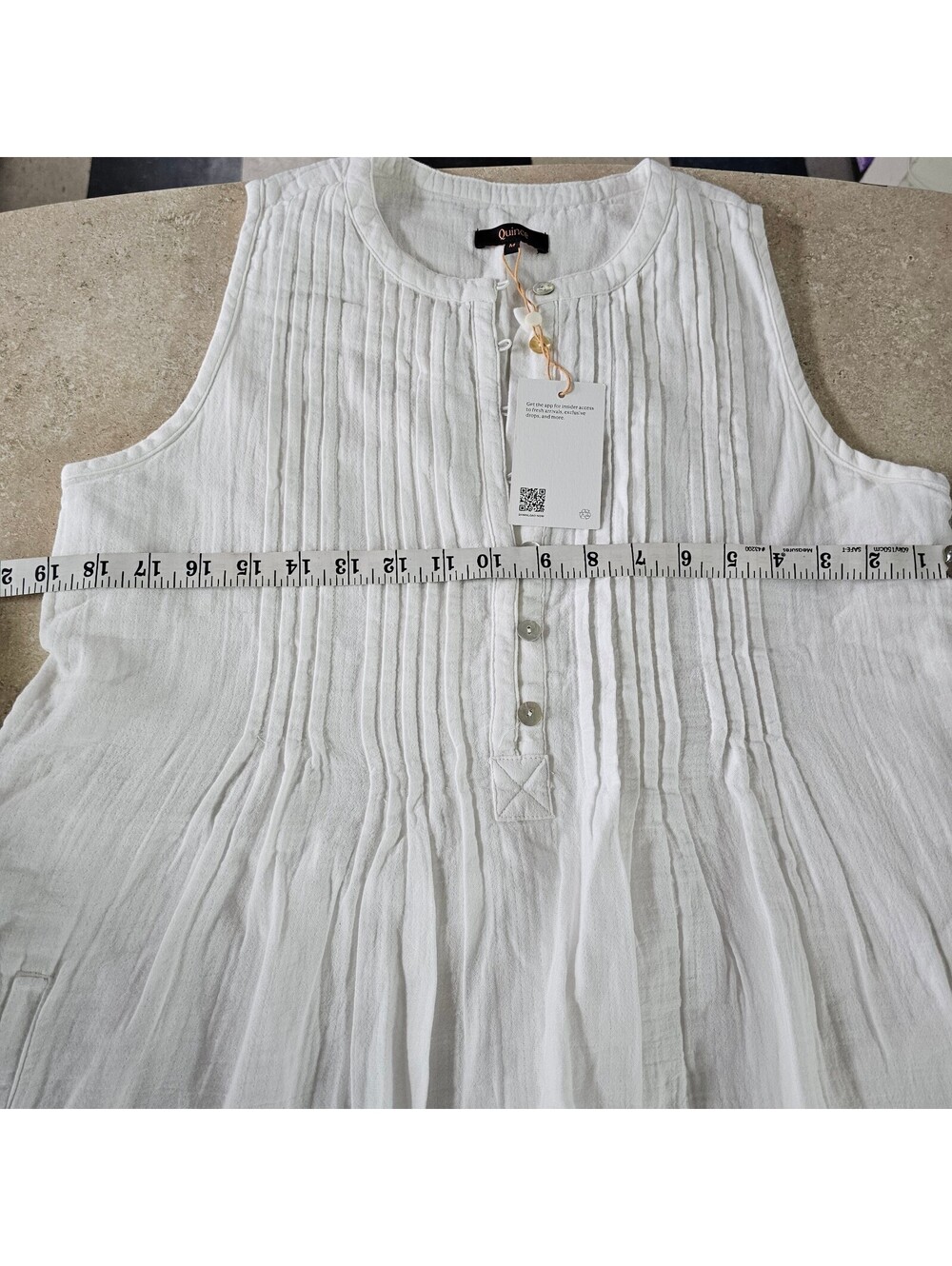 Quincy Mae 100% Organic Cotton Gauze Sleeveless Swing Dress White M - Picture 6 of 9